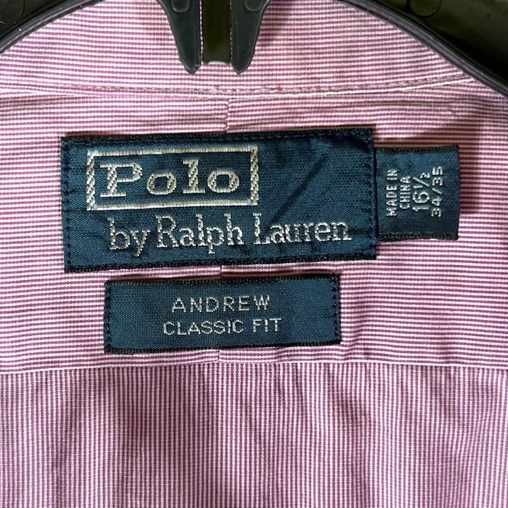 Polo Ralph Lauren Andrew Classic Fit‎ Pink Stripe Shirt Men 16 1/2 34 35